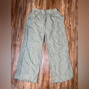 Milo Milano designer Casual Green Linen soft wide leg trouser Pants